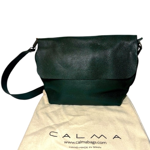 calma 11600 Handbags - NEW CALMA 11600 Pebbled Emerald Green Leather Purse Made in Spain Crossbody Bag